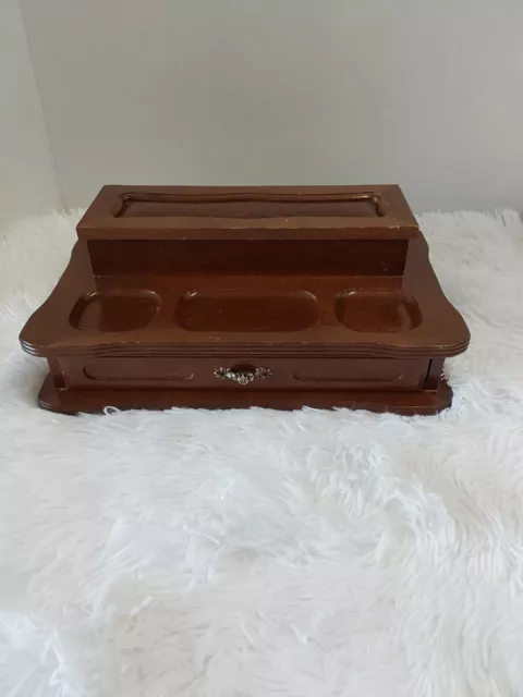 Vintage Men's Wooden Dresser Top Valet/Jewelry Box Chest W/One Drawer
