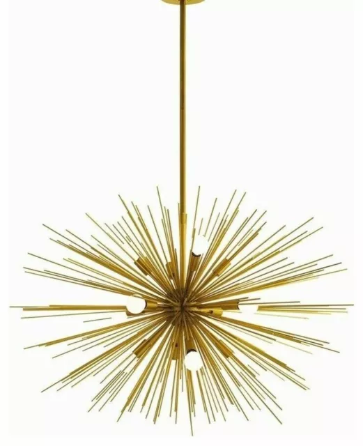 Mid Century Style Brass Starburst Chandelier 12 Arms Sea Urchin Sputnik Light