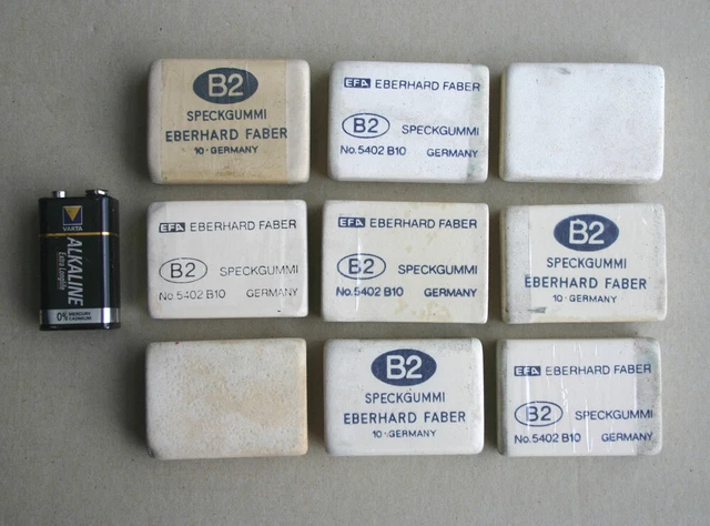 9x Eberhard Faber B2 Kautschuk Radiergummi Speckgummi EFA 55x40x15mm