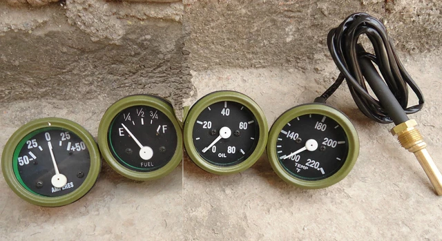 Willys MB Jeep Ford GPW Gauges Kit - Speedometer Temp Oil Fuel Ampere OLIVE Willys MB Jeep Ford GPW Gauges Kit - Speedometer Temp Oil Fuel Ampere OLIVE