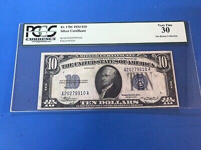 1934  Blue Seal $10 Ten Dollar Silver Certificate PCGS 30.....Lot #21