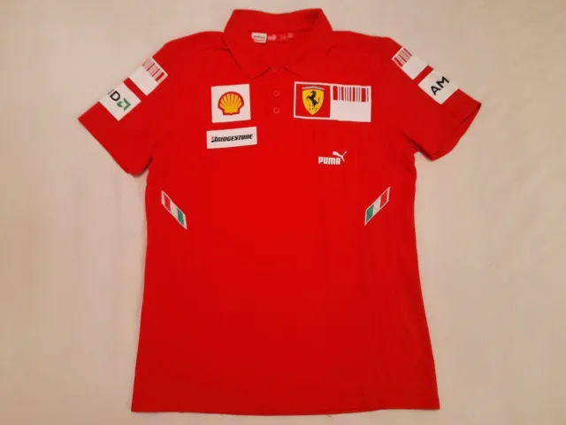Ferrari F1 PUMA team issue barcode polo shirt sz M 2008 Raikkonen Massa