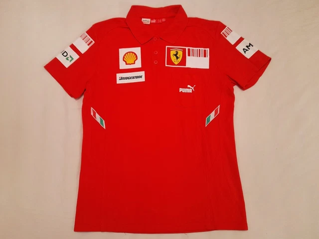 Ferrari F1 PUMA team issue barcode polo shirt sz M 2008 Raikkonen Massa Ferrari F1 PUMA team issue barcode polo shirt sz M 2008 Raikkonen Massa