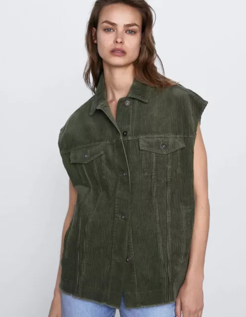 Zara Chaleco de pana verde oliva de mujer 2