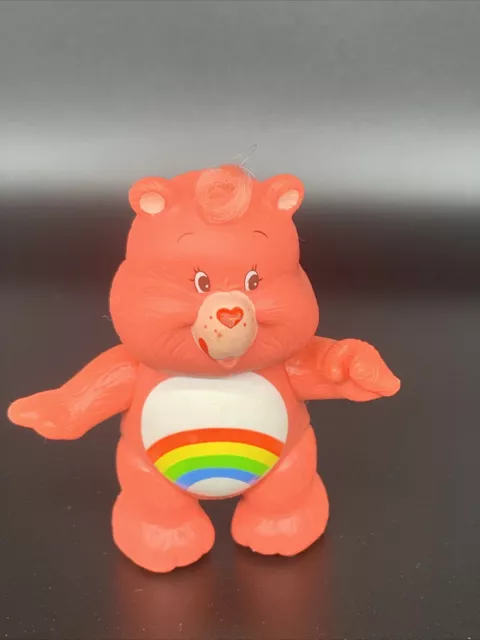 Vintage Care Bear Pink Cheer Bear Pose able PVC Figure Rainbow