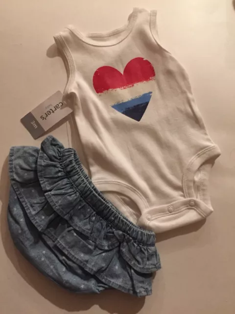 Baby Girl infant 3 months bodysuit shorts set Carter’s 2 Piece Set New