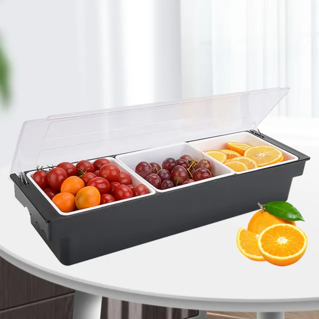 3-Tray Condiment Dispenser Compartment Server Bar Fruit Caddy Food Box Storage