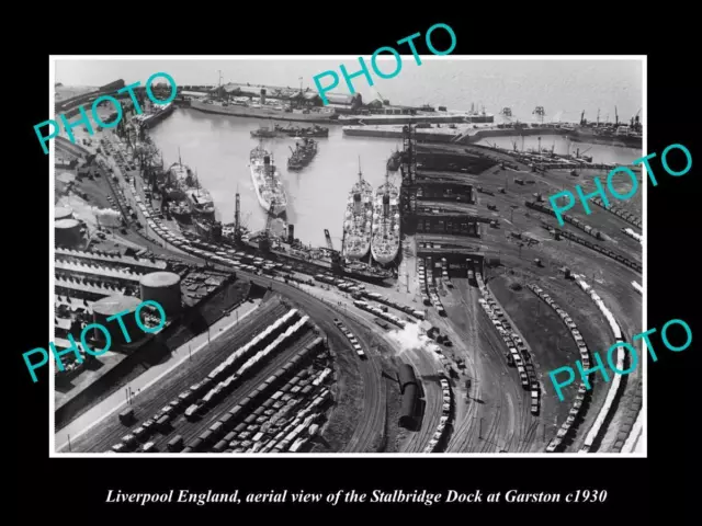 OLD LARGE HISTORIC PHOTO LIVERPOOL ENGLAND AERIAL VIEW GARSTON DOCK c1930