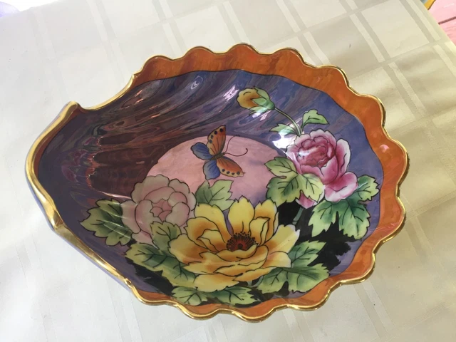 Antique RARE Large Noritake - Nippon Hand Painted Shell Bowl Shell Feet