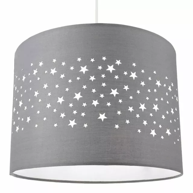 Stars Decorated Children/Kids Soft Grey Cotton Bedroom Pendant or Lamp Shade ...