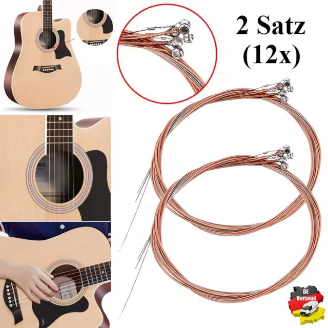 2x Stahl Gitarrensaiten 6 Saiten-Set Akustikgitarren Westerngitarren Stahlsaiten