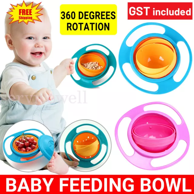 Baby Kids Feeding Bowl Cute Baby Gyro Bowl Universal 360 Rotate Spill Proof Bowl