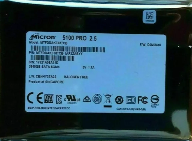 Micron Crucial 5100 PRO 4TB (3840GB) Enterprise SSD, SATA III 2.5" MTFDDAK3T8TCB