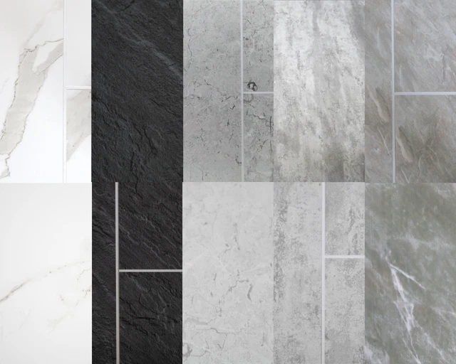 GREY WHITE TILE Effect Cladding Marble Wall Panels PVC Kitchen Shower