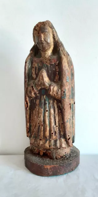 VIERGE EN PRIÈRE - ART POPULAIRE - BOIS POLYCHROME - XVIIIème. SIÈCLE