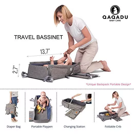 Travel Bassinet Qaqadu Baby Care Multi-Function 3 in 1 Backpack Diaper Bag EUC