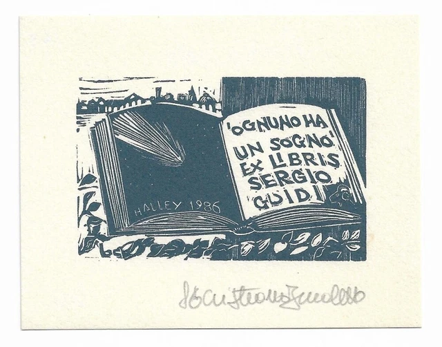 CRISTIANO BECCALETTO: Exlibris für Sergio Guidi, Komet Halley 1986