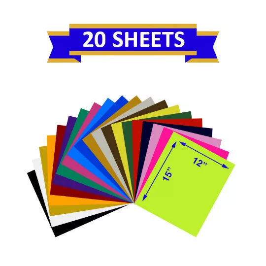 Heat Transfer Vinyl - HTV for T-Shirts Easy DIY Printing- 20 Sheets - 12" x 15"