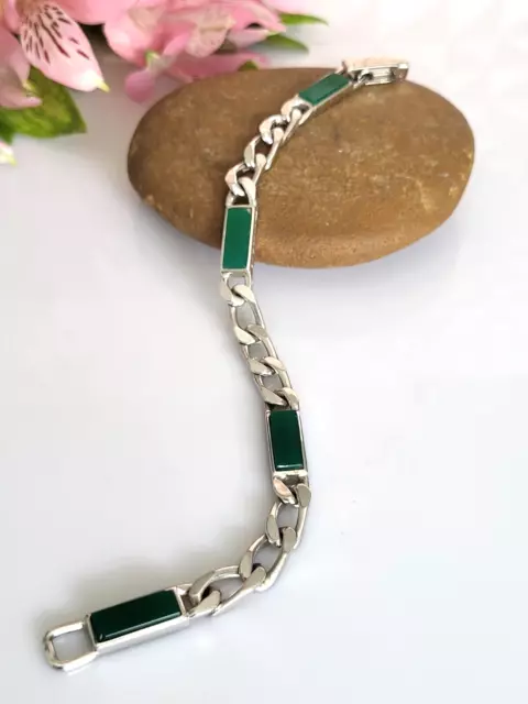Wunderschönes älteres Armband Silber 835, besetzt mit grünen Achat Steinen