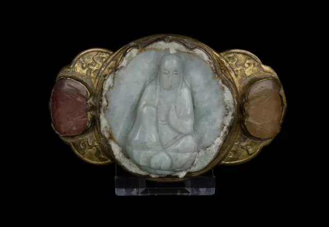 China 18./19 Jh. Gürtelschnalle -A Chinese Bronze & Jadeite Belt Buckle Chinois