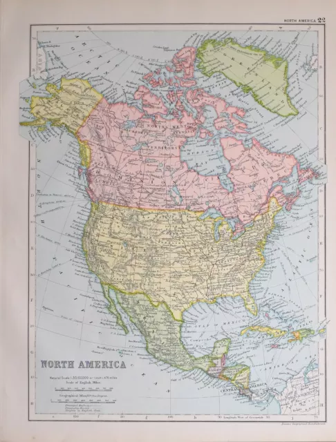 1923 Map North America United States Dominion Canada Alaska Mexico West Indies