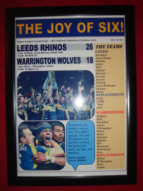 Leeds Rhinos 26 Warrington Wolves 18 - 2012 Grand Final - framed print