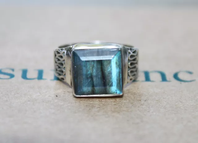 SUNDANCE Catalog Sterling Silver Labradorite "Modern Icon" Signet Ring Sz 6 NIB