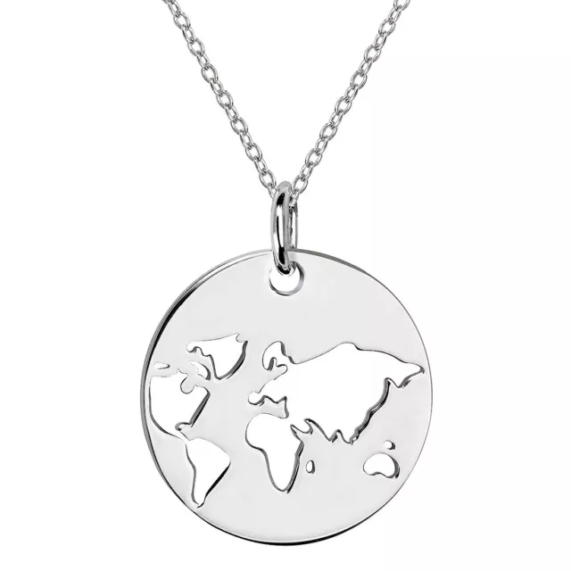 MATERIA Damen Kette mit Globus Anhänger Welt Karte 42+5cm - 925 Silber 3 Farben