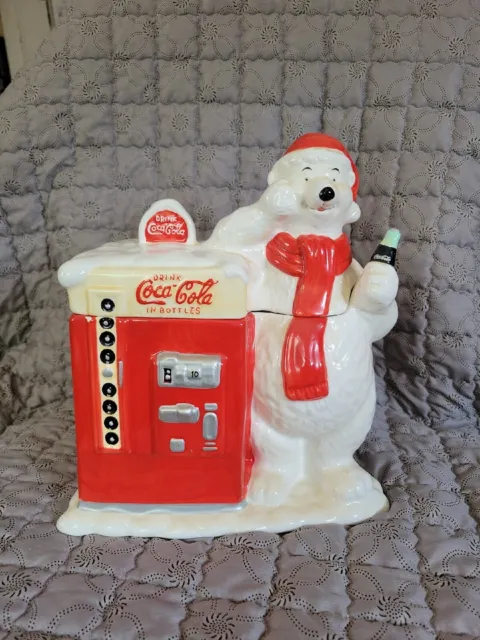 Vintage Coca-Cola Polar Bear Cookie Jar Vending Machine - 90's -  11” Tall