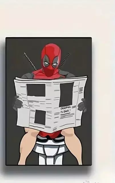 Deadpool SITTING ON TOILET NEWSPAPER Movie TREBLE CANVAS WALL ART Picture Print