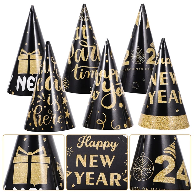 6 pezzi cappelli da festa di Capodanno, fantastici cappelli cono di carta di Capodanno,