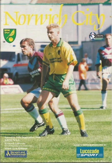 Football Programme - Norwich City v Arsenal - Premiership - 10/9/1994
