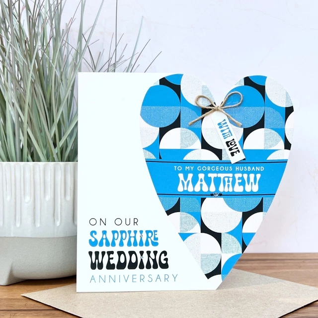 PERSONALISED HANDMADE SAPPHIRE 45th Wedding Anniversary Card, Husband ...