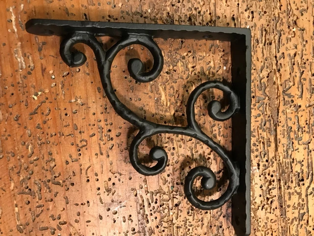 TWO (2)  Black Scrolls Cast Iron Shelf Bracket Brace Corbel