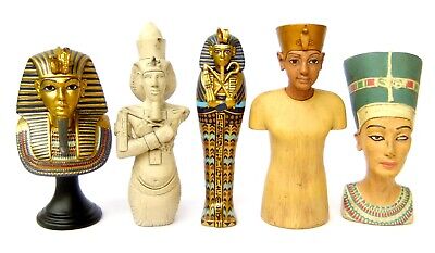 5 Bust Ancient Egyptian Pharaoh Tutankhamun Gold Mask Coffin Akhenaten Nefertiti
