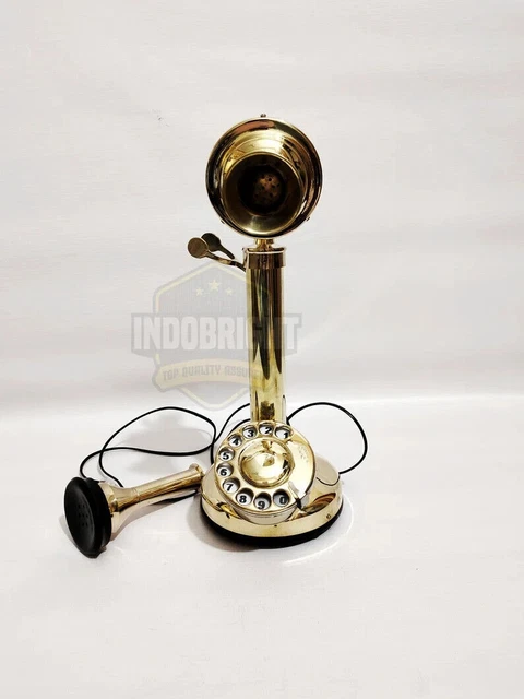 Vintage Brass Telephone For Home & Office Decor - Handmade Candlestick Telephone