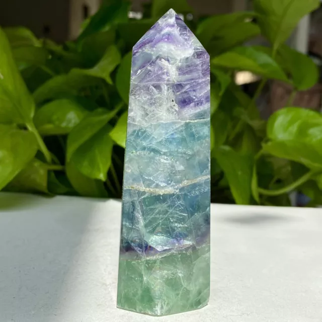 235G Natural Fluorite Crystal Column Magic Wand Obelisk Point Earth Healing