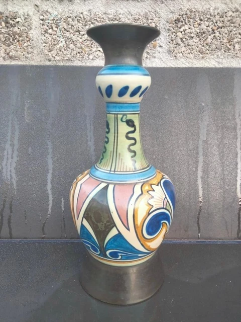 Large Art Deco 1920's Gouda Pottery  vase decor Damascus Ca 1910