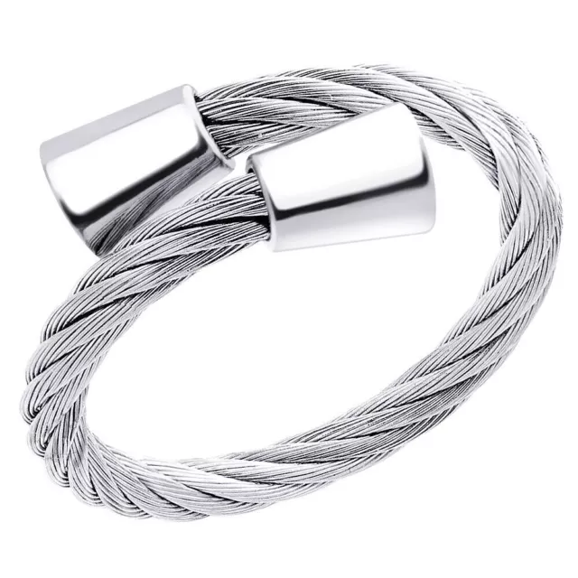 555Jewelry Womens Stainless Steel Twisted Cable Adjustable Open Ring Cup Endings