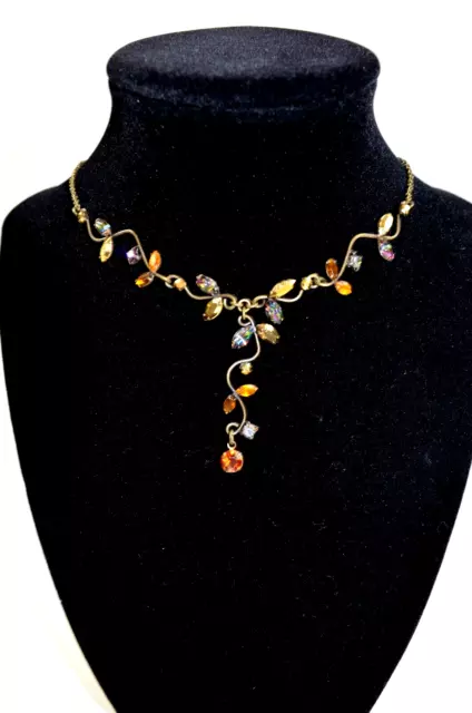 Vintage Necklace Festoon Style Necklace Beautiful Multicolored Rhinestones