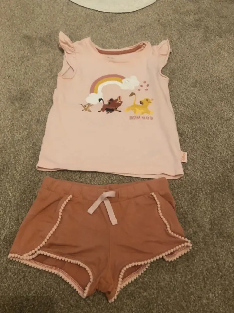 M&S Girls Lion King Pink Pyjamas Aged 2-3 Years Good Condition