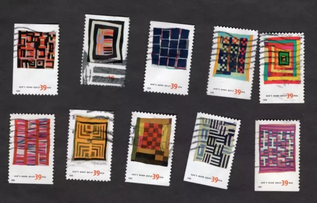 #4089-98 Quilts of Gee's Bend, Used Se-Tenent Set of 10, 39 cent, Off Paper