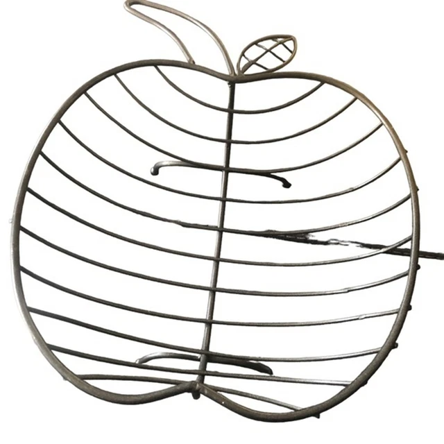 Large Wrought Iron Apple Basket W/Legs Decor Fruit Decorate Accent Black 15.5X13