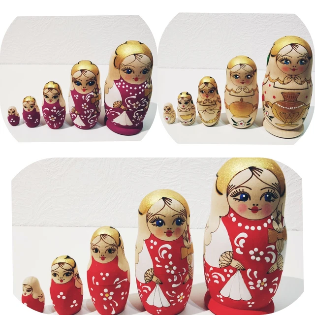 Russische Matroschka, gebrannt, Babuschka 11 cm, 5 teilig, Matrjoschka Holzpupp