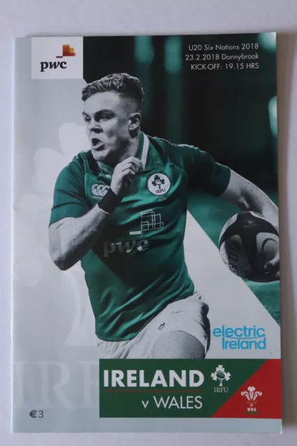 IRELAND v WALES 2018 U20 Six Nations Rugby Union programme Donnybrook Dublin