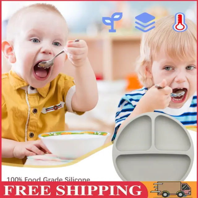 Cute Baby Infant Dining Plate Non Slip Training Sucker Dishes Tableware (Grey)