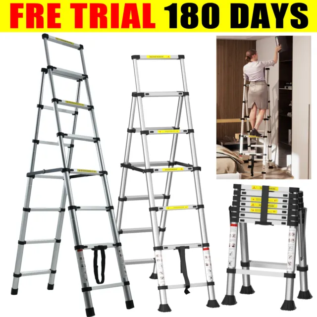 Telescopic Folding Ladder Aluminium Extendable Multi Purpose Loft Step Ladders
