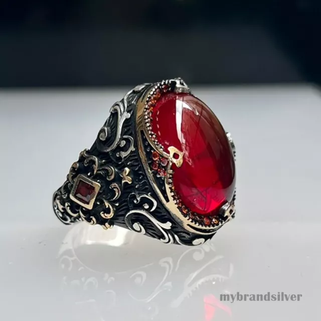 Turkish Handmade 925K Sterling Silver Ruby Men's Ring All Size,Gift for him