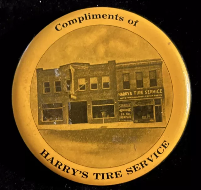 Celluloid Paperweight Mirror HARRYS TIRE SERVICE AMES CEDAR RAPIDS MARSHALLTOWN