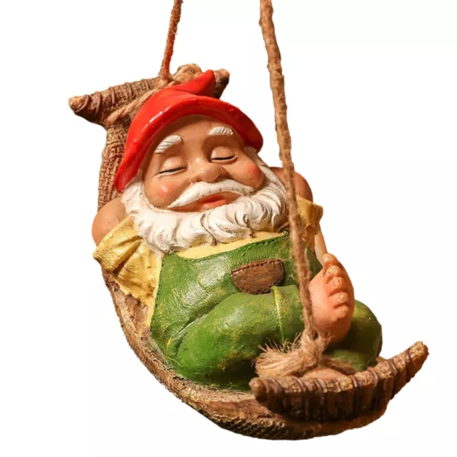 Cute Garden Gnomes Outdoor Hanging Statues Gnome Sleeping in Swing Leaf Hammock